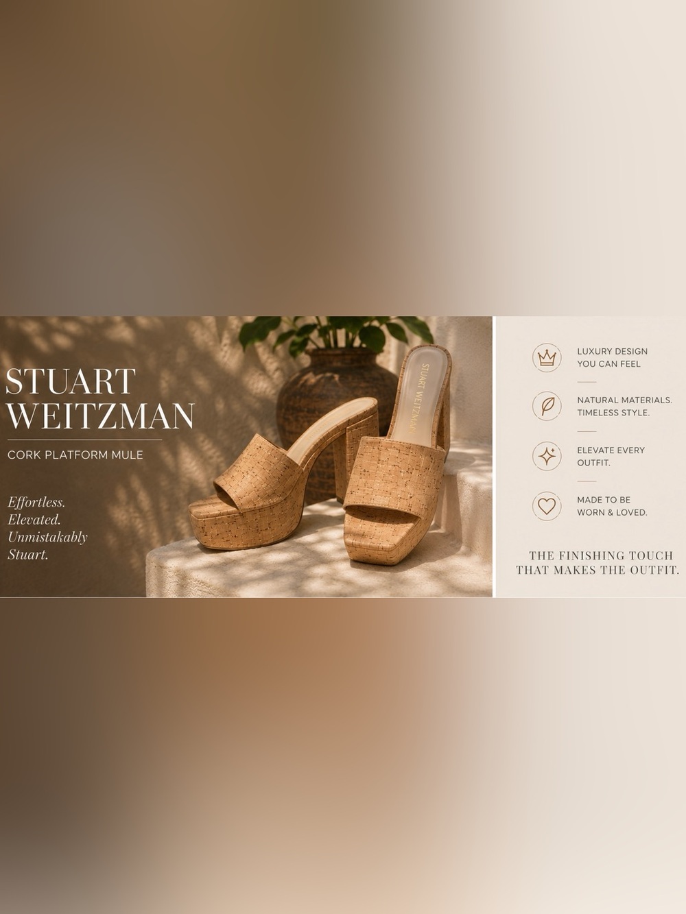 Stuart Weitzman Cork Platform Mule Sandals Square Toe Sz 10 NWOT